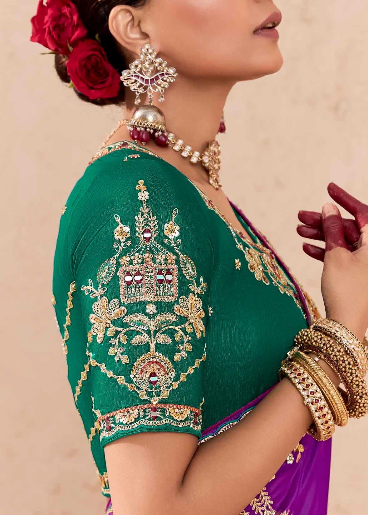 Soft Silk Pink and Purple Ombre Saree with Embroidery