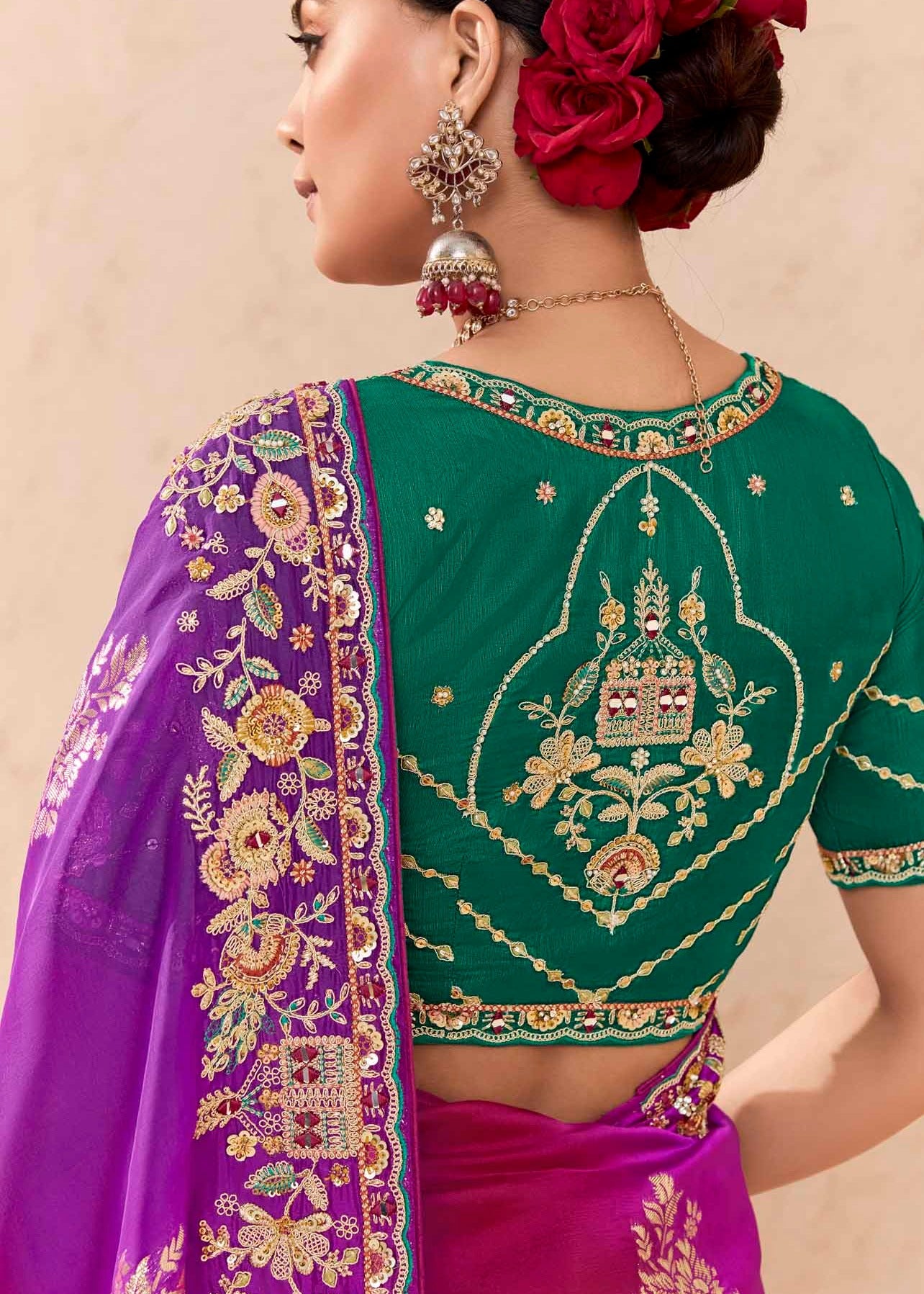 Soft Silk Pink and Purple Ombre Saree with Embroidery