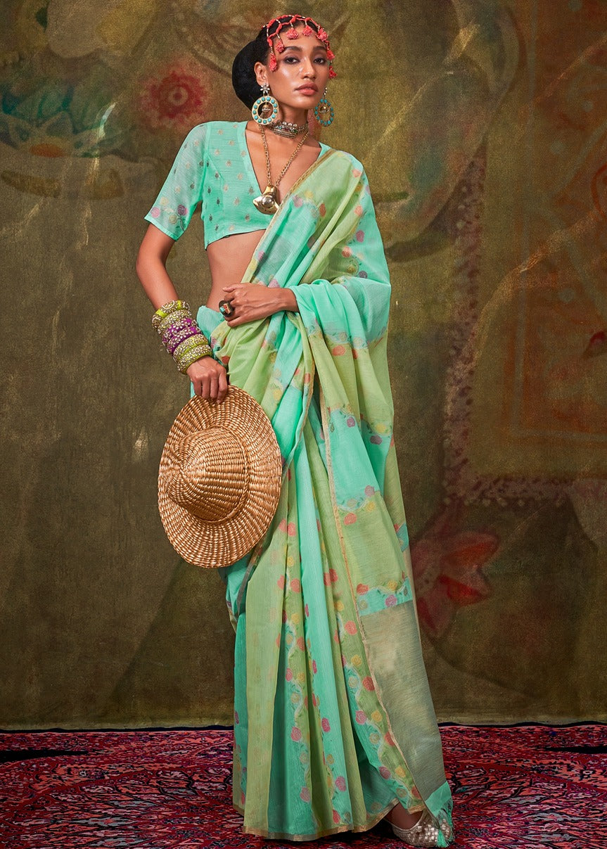 Two Tone Green Handwoven Cotton Silk Saree