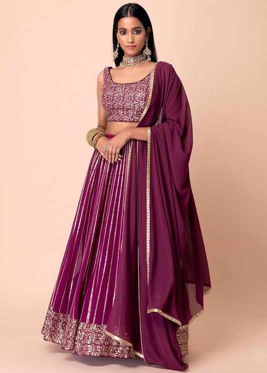 Magenta Pink Sequins Work Georgette Bridesmaids Lehenga Choli
