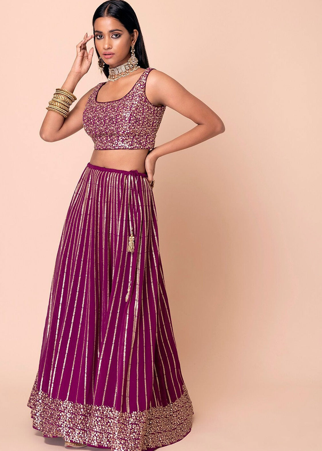 Magenta Pink Sequins Work Georgette Bridesmaids Lehenga Choli