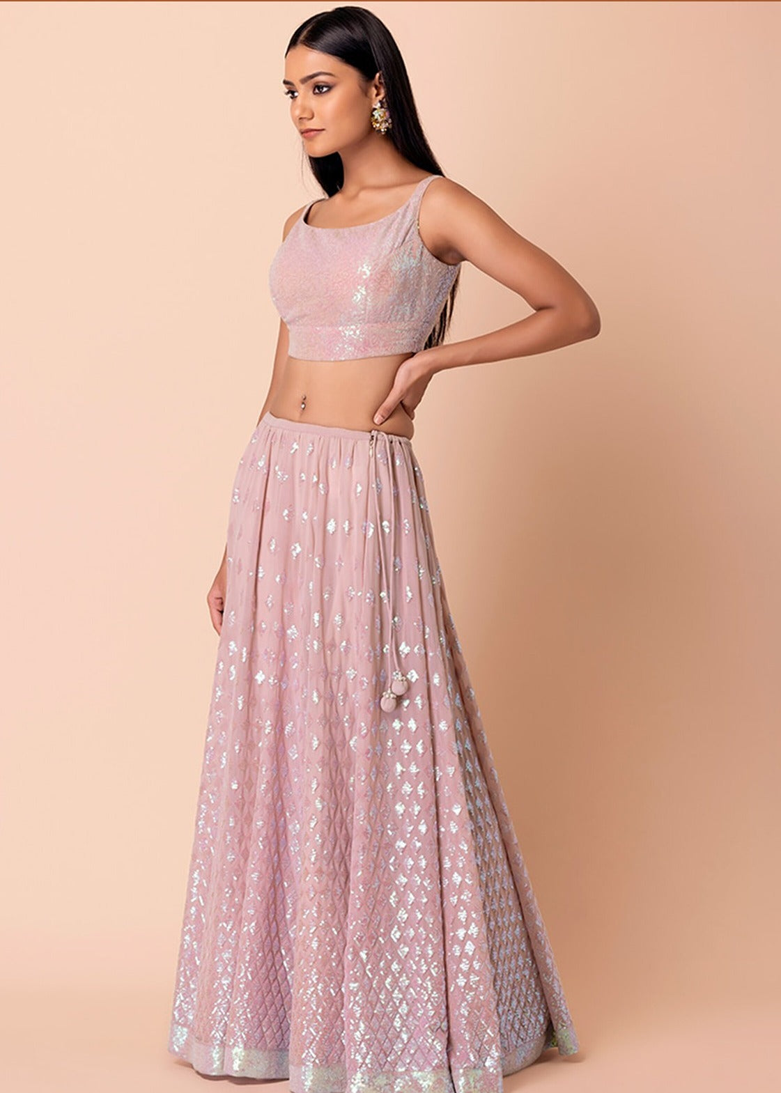 Pastel Pink Sequins Work Georgette Bridesmaids Lehenga Choli