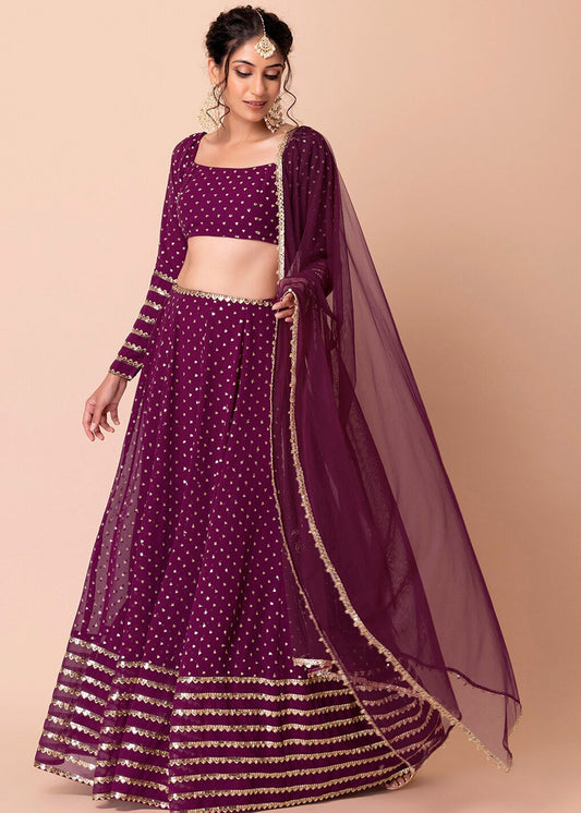 Maroon Red Sequins Work Georgette Bridesmaids Lehenga Choli