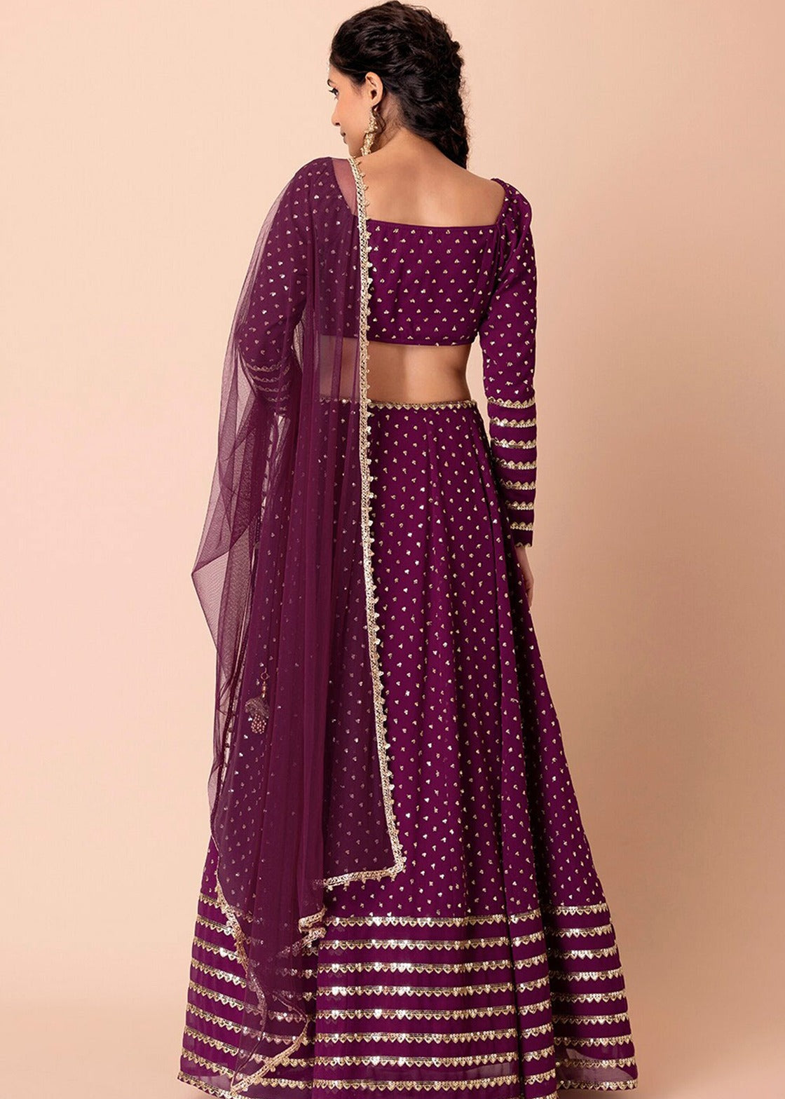 Maroon Red Sequins Work Georgette Bridesmaids Lehenga Choli