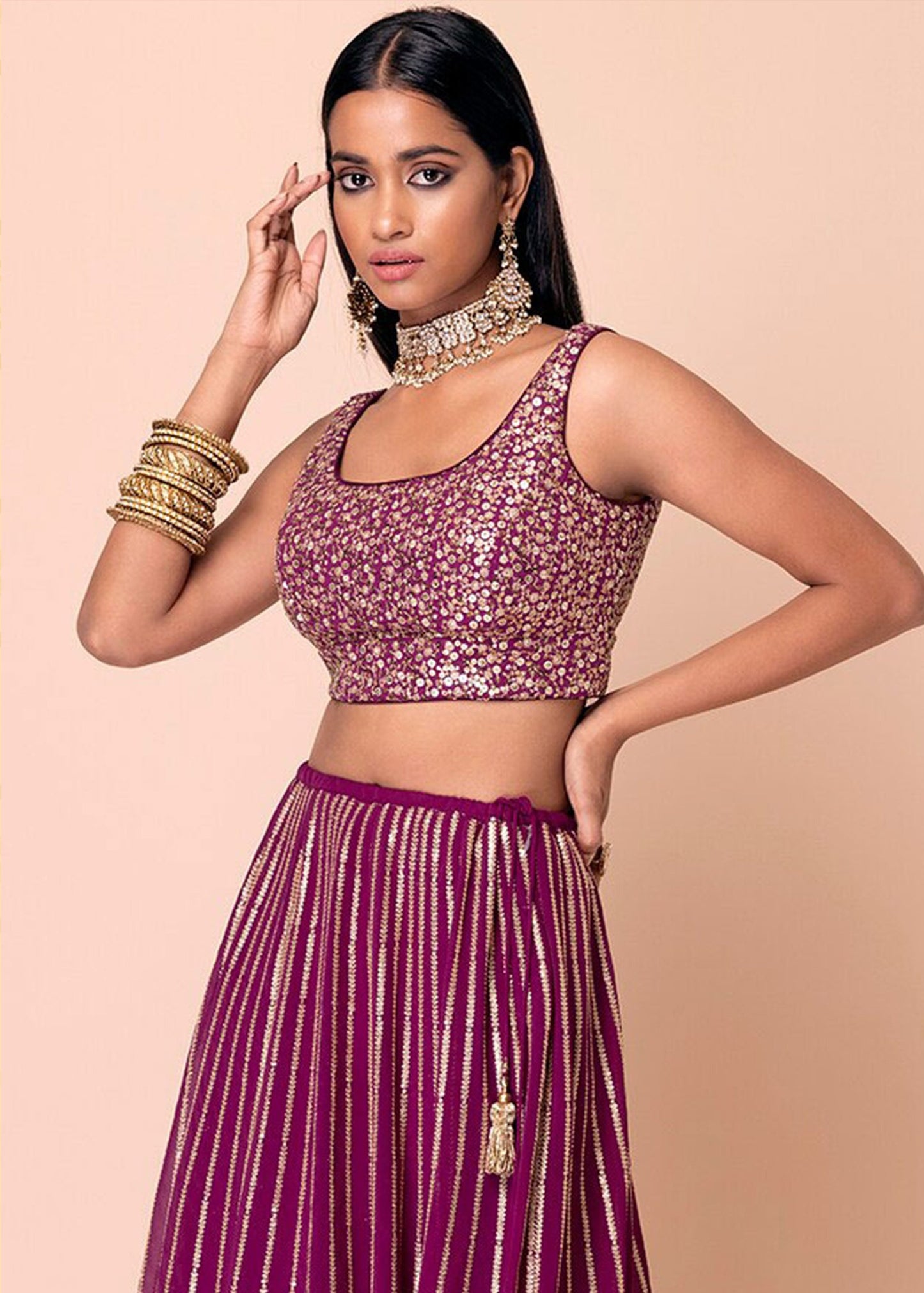 Magenta Pink Sequins Work Georgette Bridesmaids Lehenga Choli