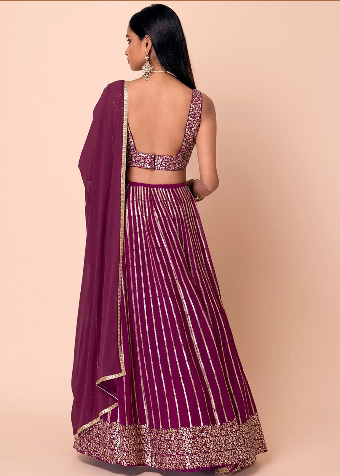 Magenta Pink Sequins Work Georgette Bridesmaids Lehenga Choli