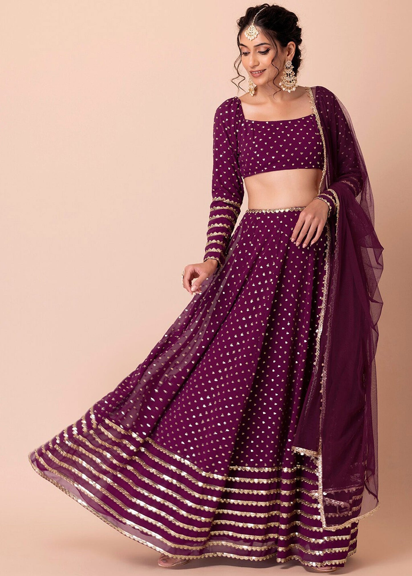Maroon Red Sequins Work Georgette Bridesmaids Lehenga Choli