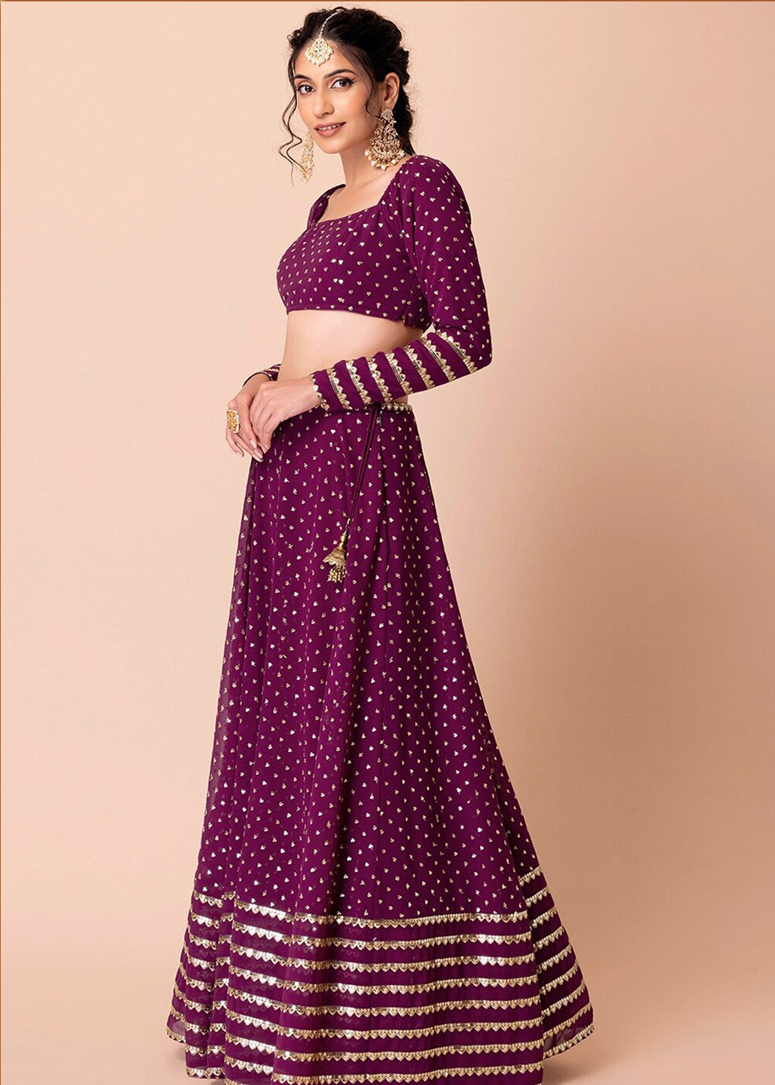 Maroon Red Sequins Work Georgette Bridesmaids Lehenga Choli