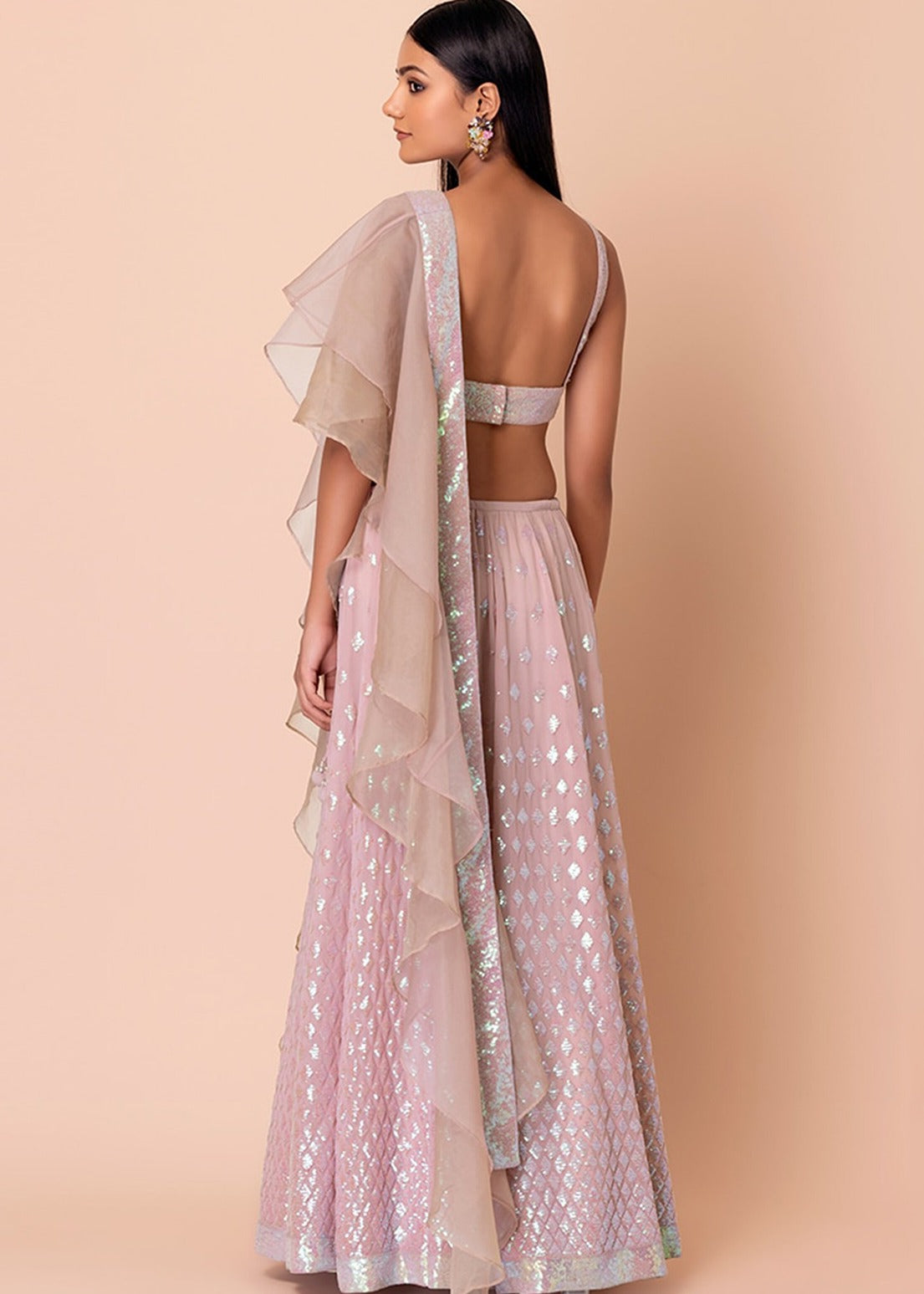 Pastel Pink Sequins Work Georgette Bridesmaids Lehenga Choli