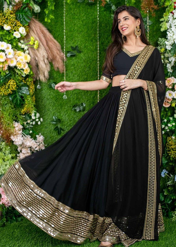 Black Sequins Work Georgette Bridesmaids Lehenga Choli