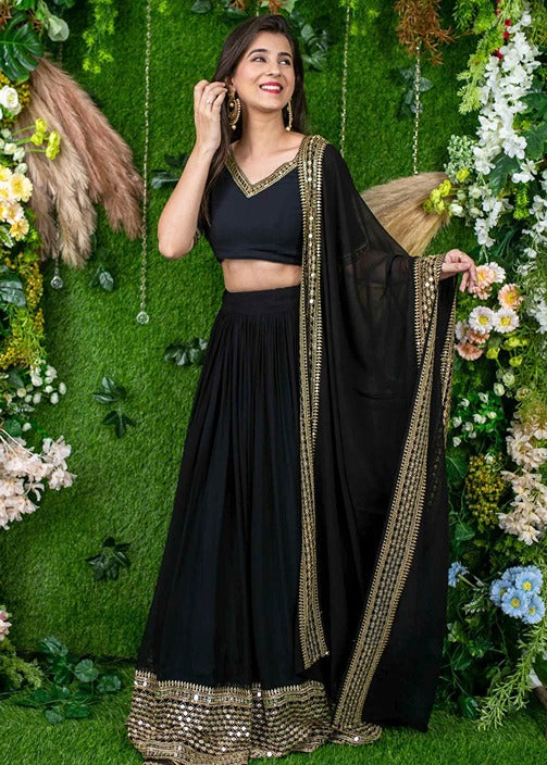 Black Sequins Work Georgette Bridesmaids Lehenga Choli