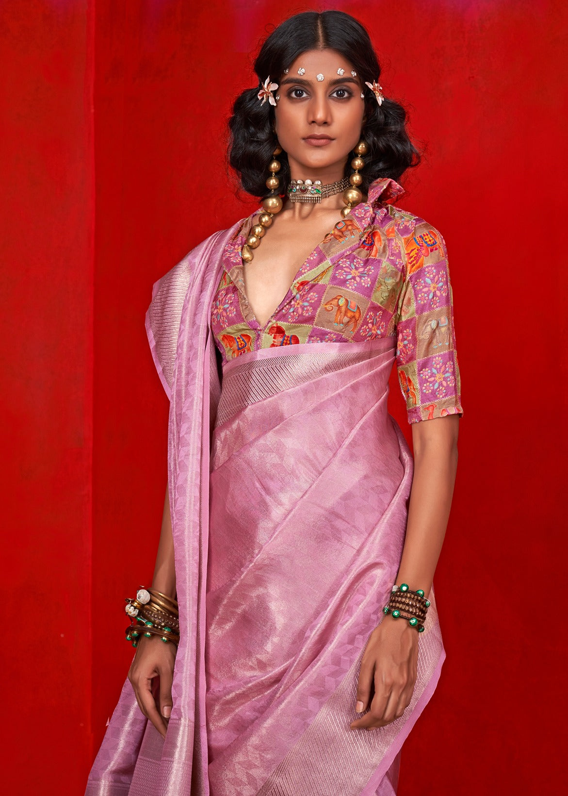 Pastel Pink Banarasi Tissue Silk Handloom Saree