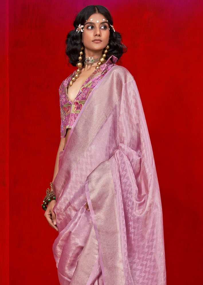 Pastel Pink Banarasi Tissue Silk Handloom Saree
