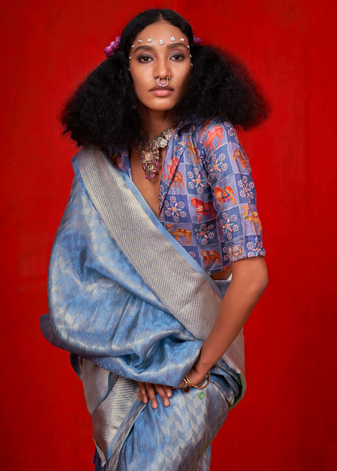 Pastel Blue Banarasi Tissue Silk Handloom Saree