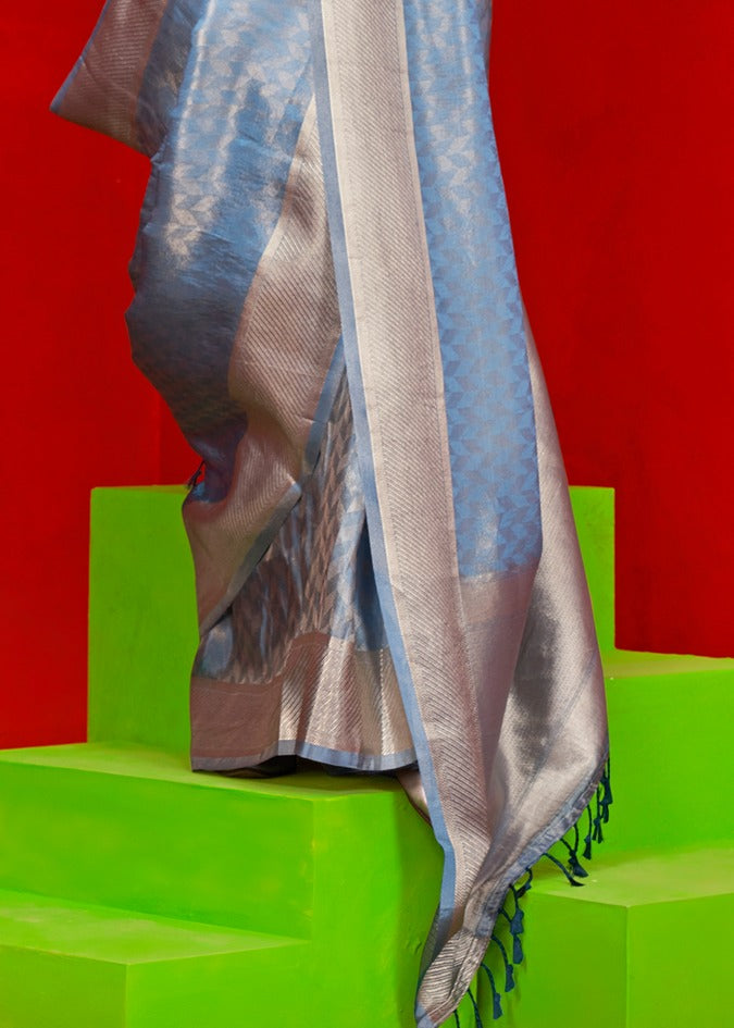 Pastel Blue Banarasi Tissue Silk Handloom Saree
