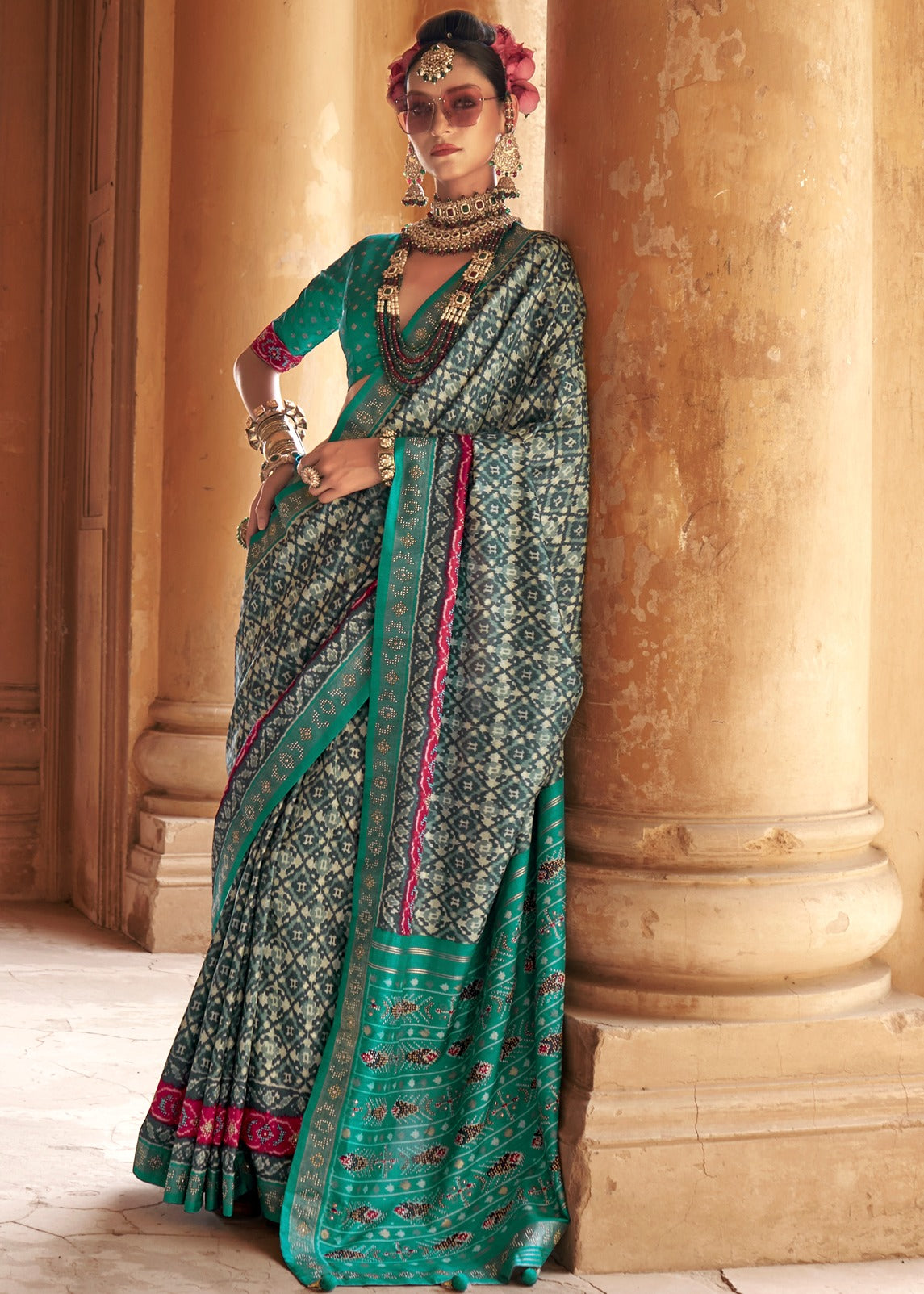Green Designer Patola Silk Saree