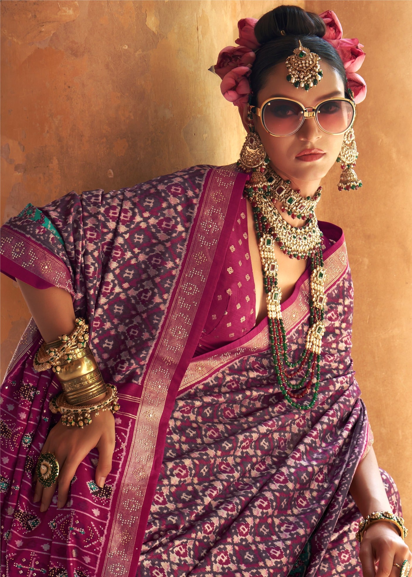 Magenta Pink Designer Patola Silk Saree