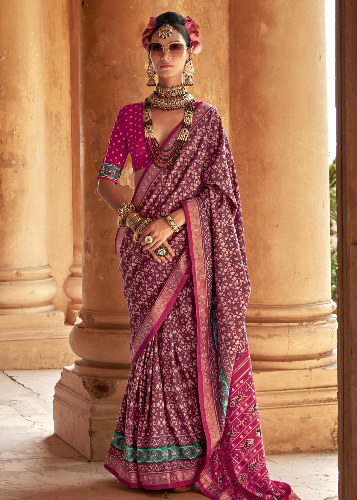 Magenta Pink Designer Patola Silk Saree