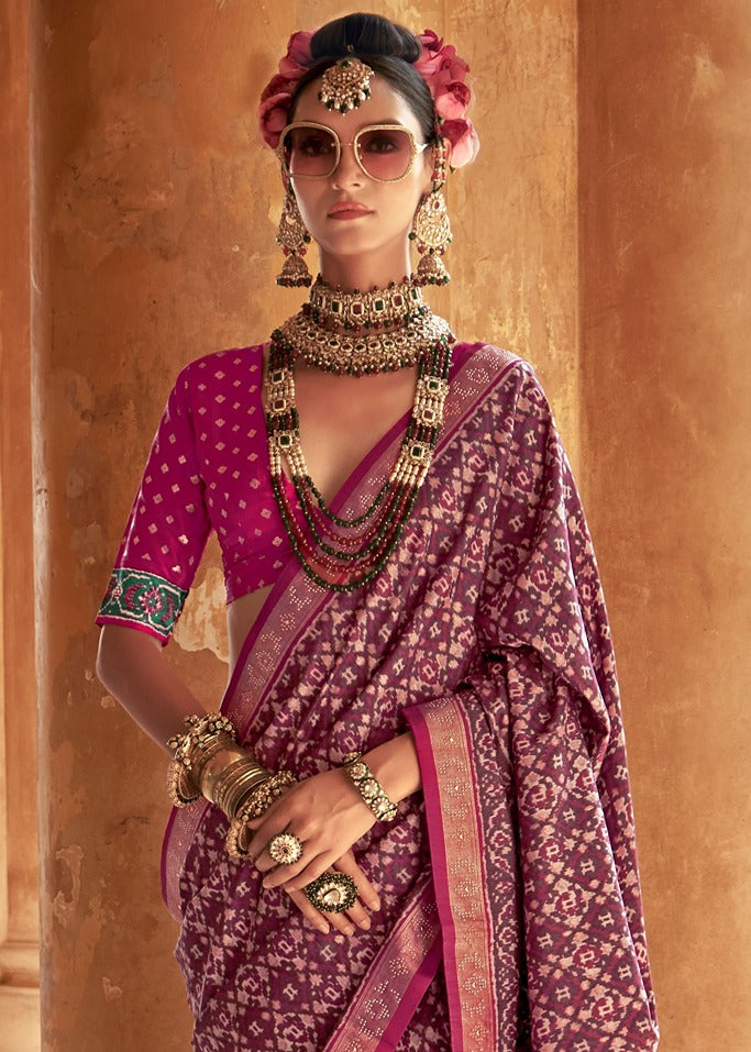 Magenta Pink Designer Patola Silk Saree