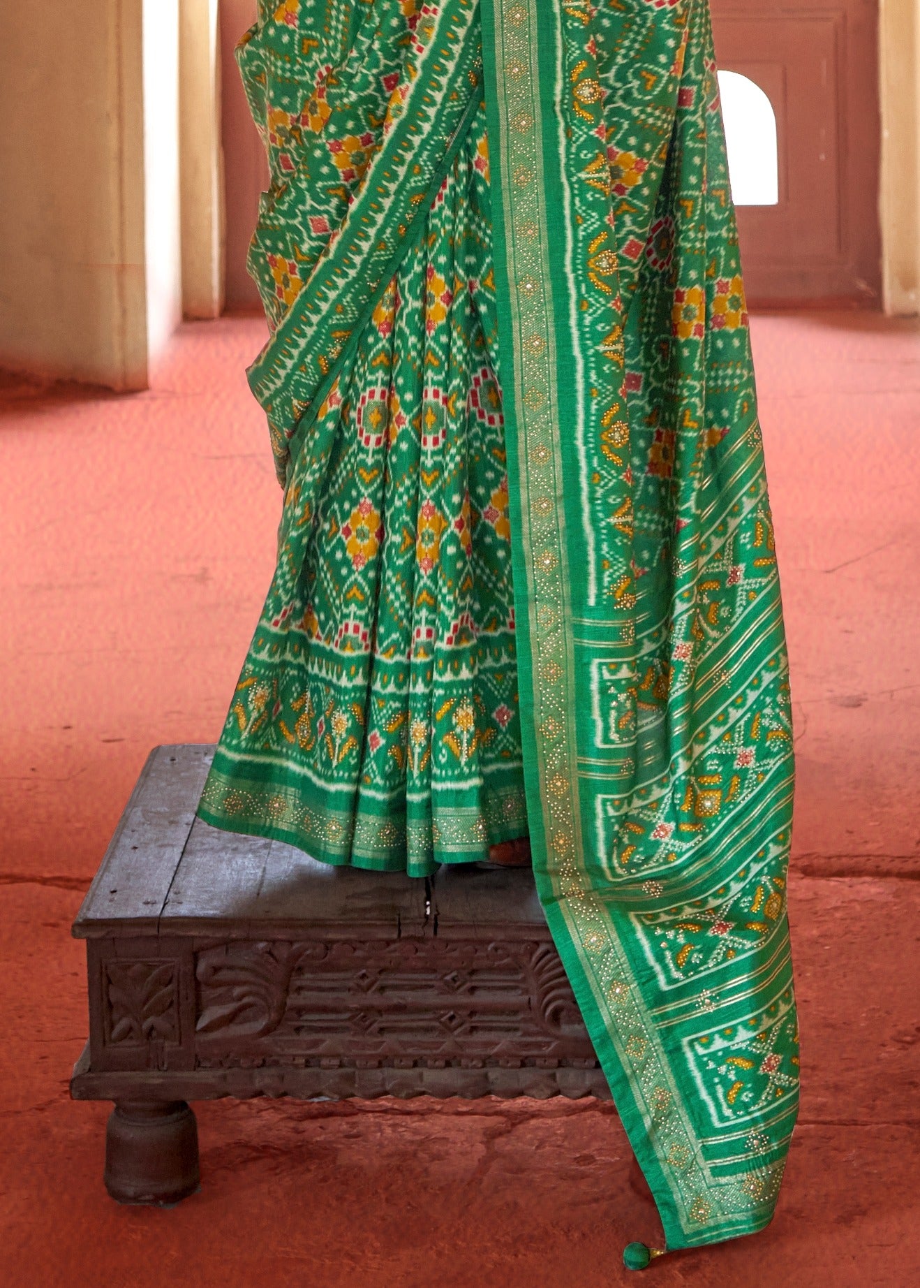 Traditional Design Emerald Green Patola Silk Saree