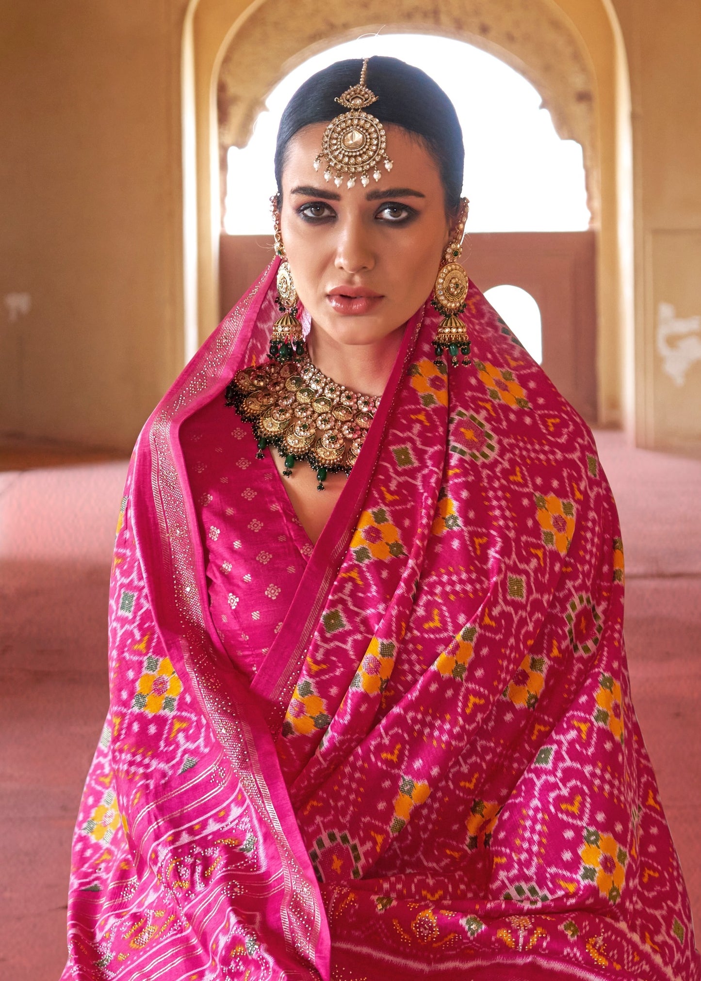 Traditional Design Hot Pink Patola Silk Saree