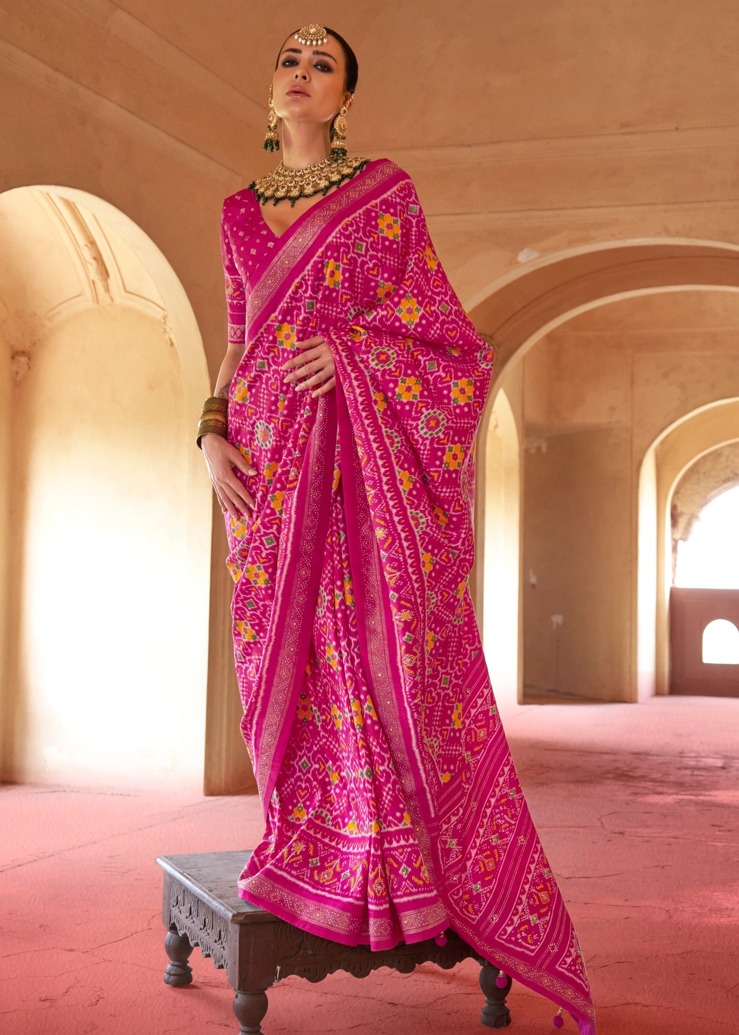 Traditional Design Hot Pink Patola Silk Saree
