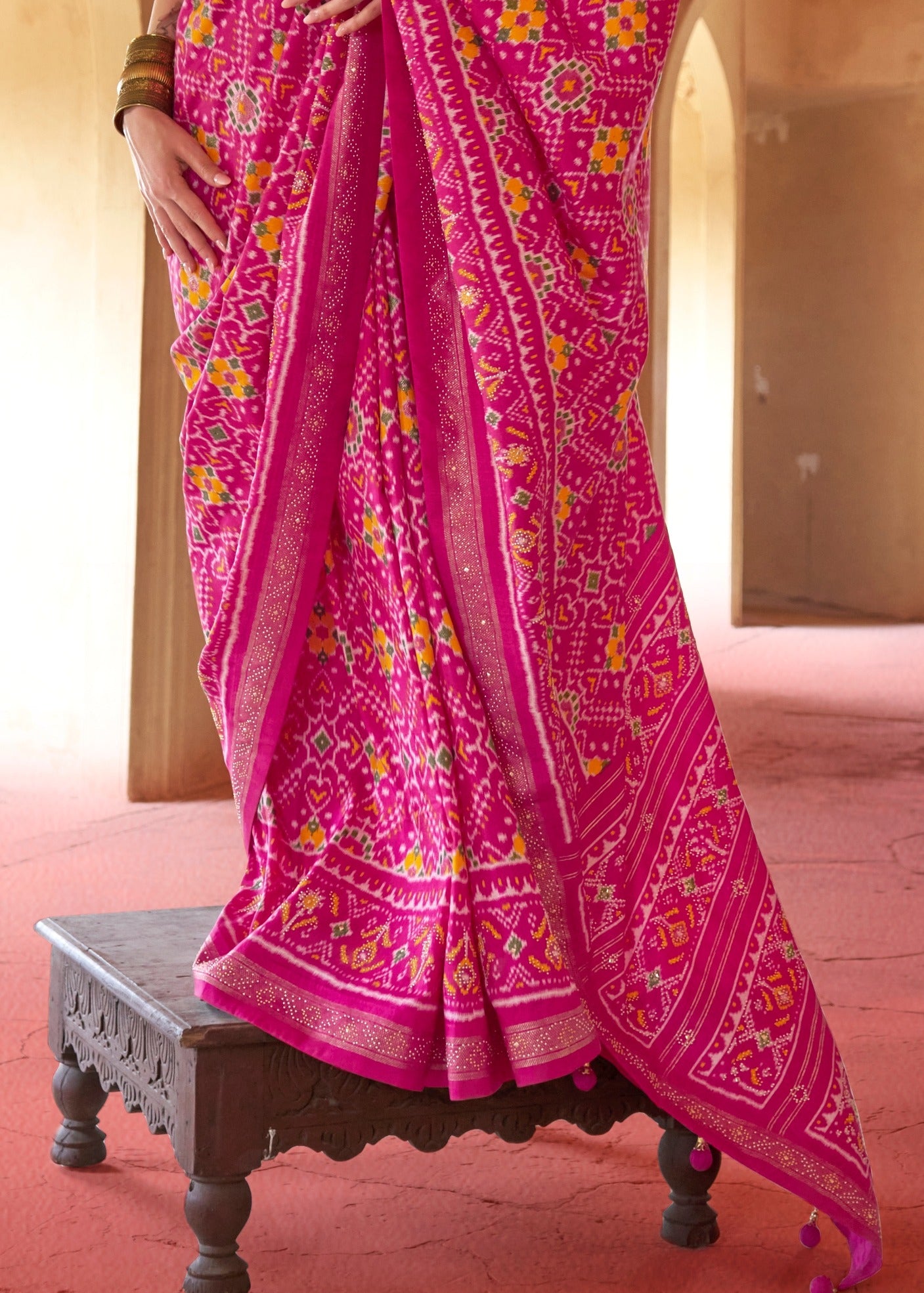 Traditional Design Hot Pink Patola Silk Saree