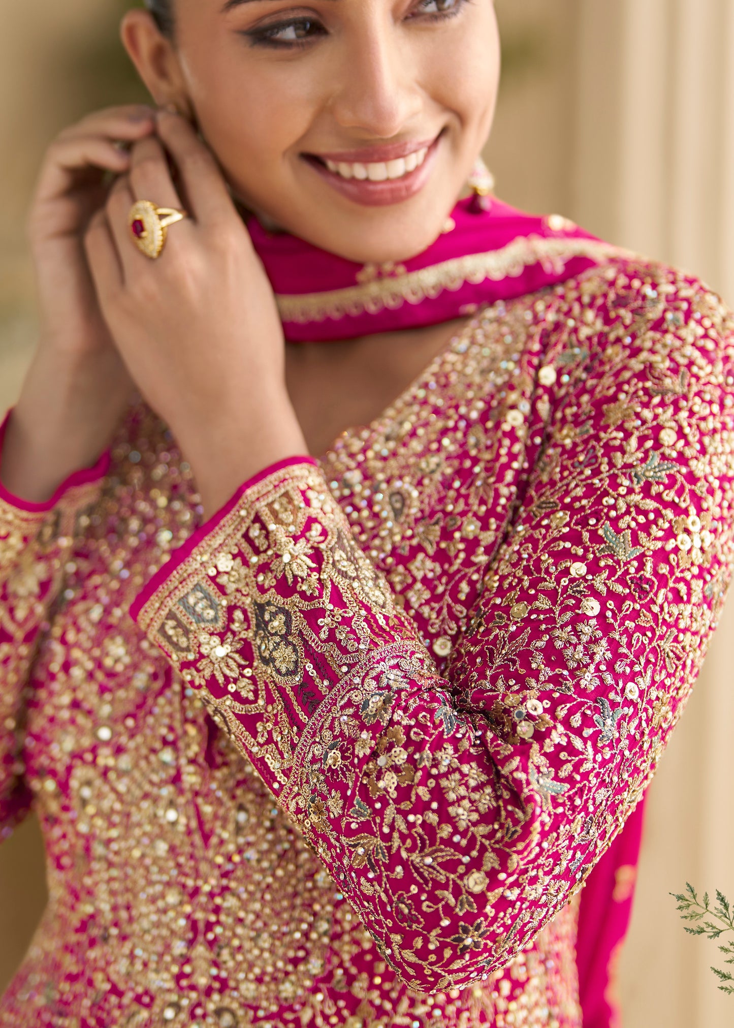 Ruby Pinkish Red Readymade Anarkali Georgette Gown Suit Set