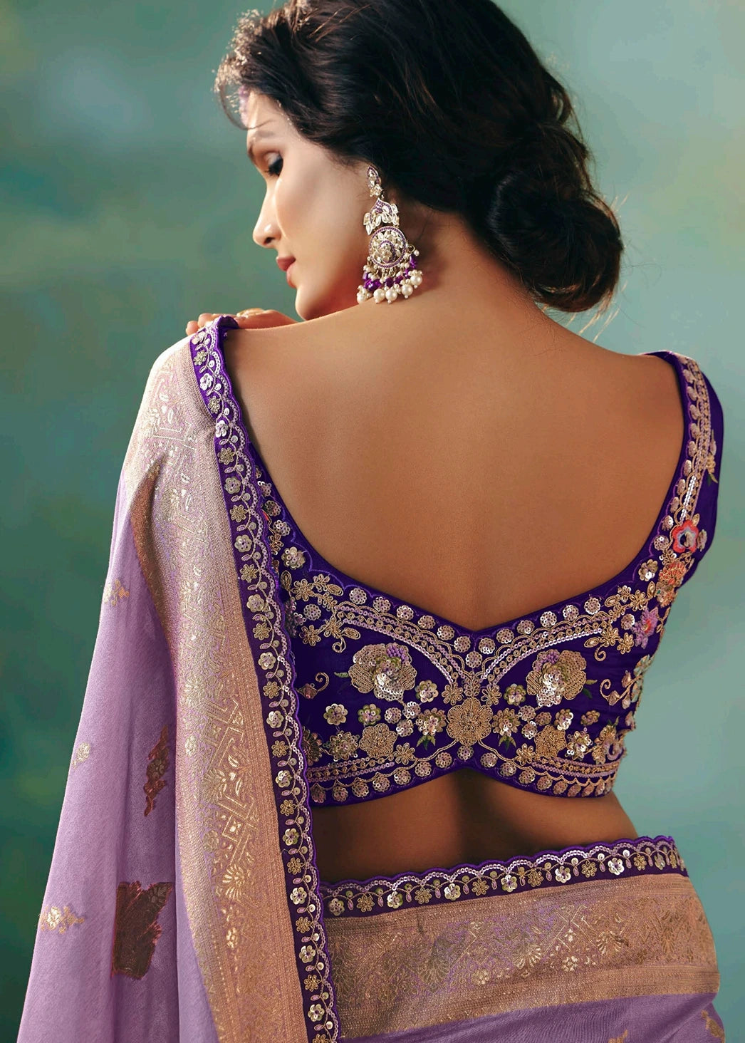 Lavender Purple Dola Banarasi Silk Saree & Embroidered Blouse