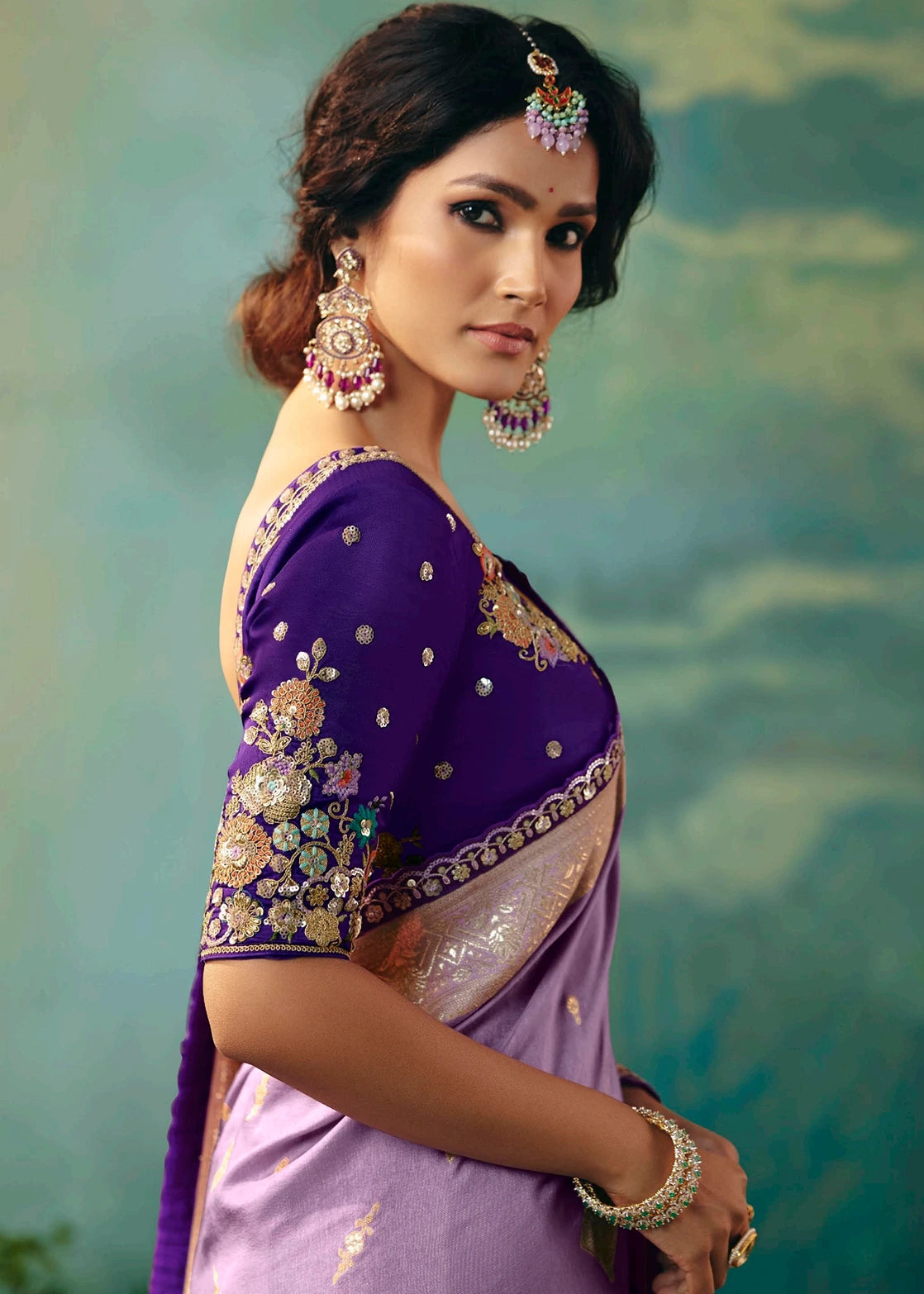 Lavender Purple Dola Banarasi Silk Saree & Embroidered Blouse