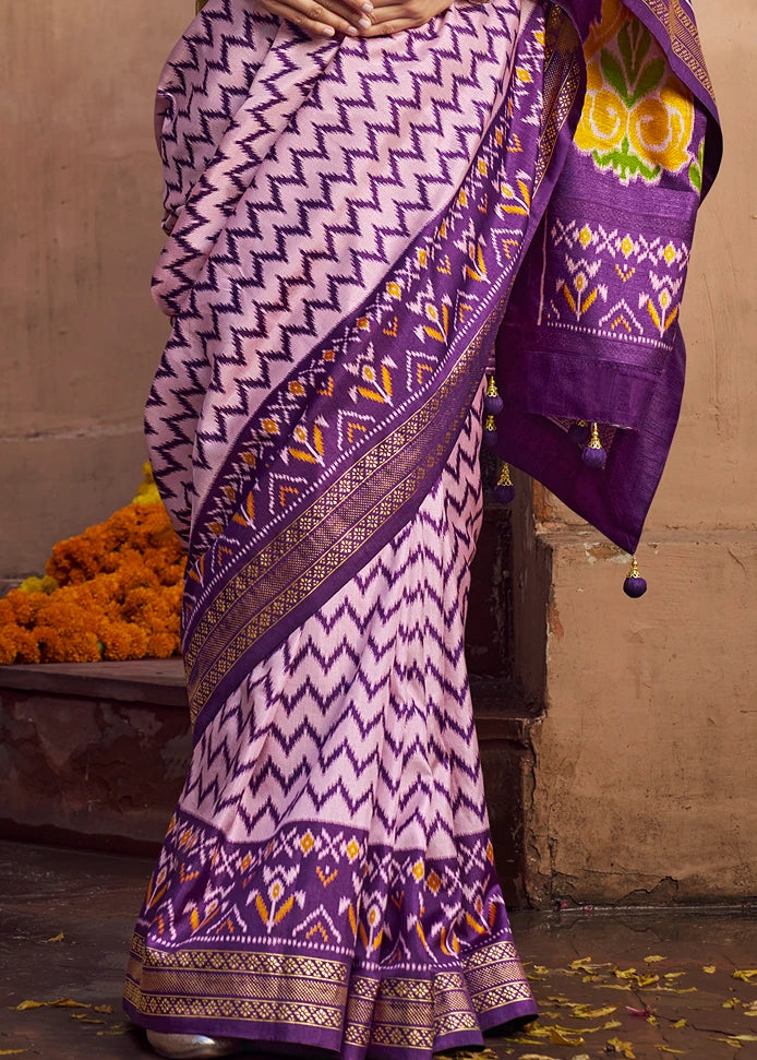 Two Tone Light & Dark Purple Patola Silk Saree