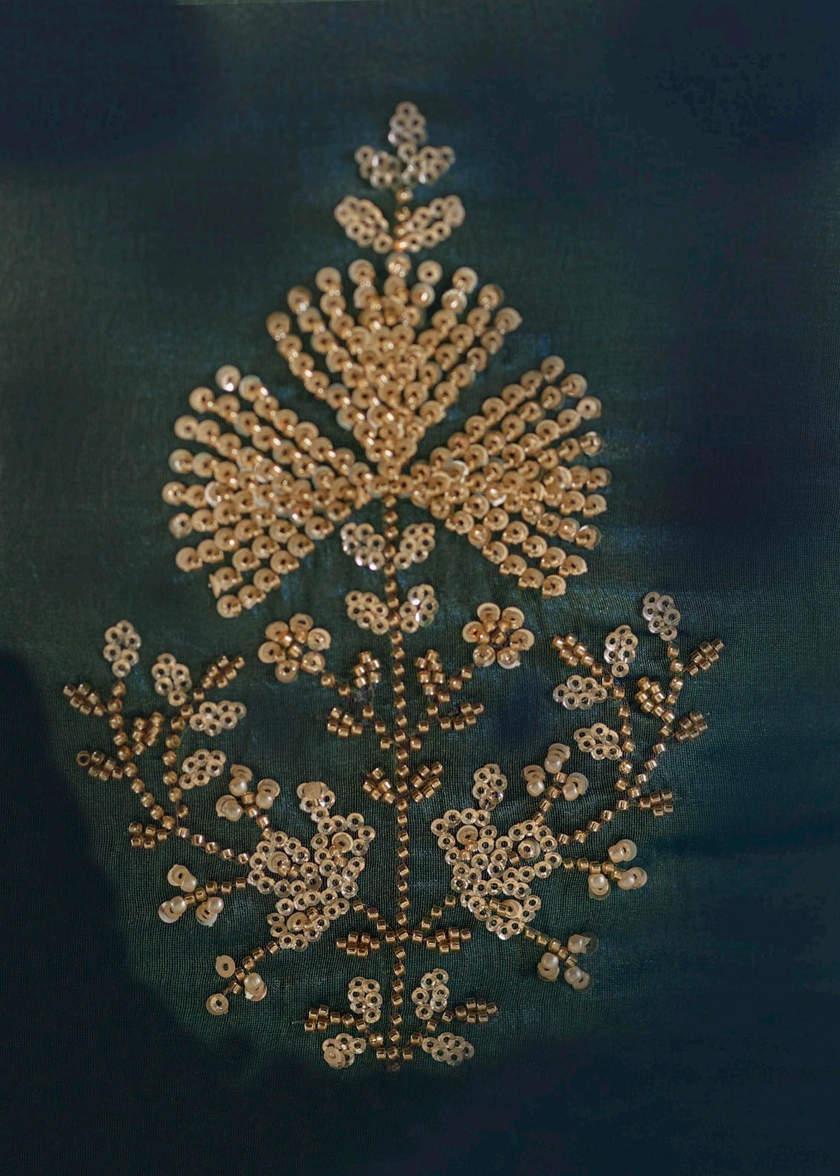 Teal Blue Organza Tissue Silk Hand Embroidered Bridal Saree