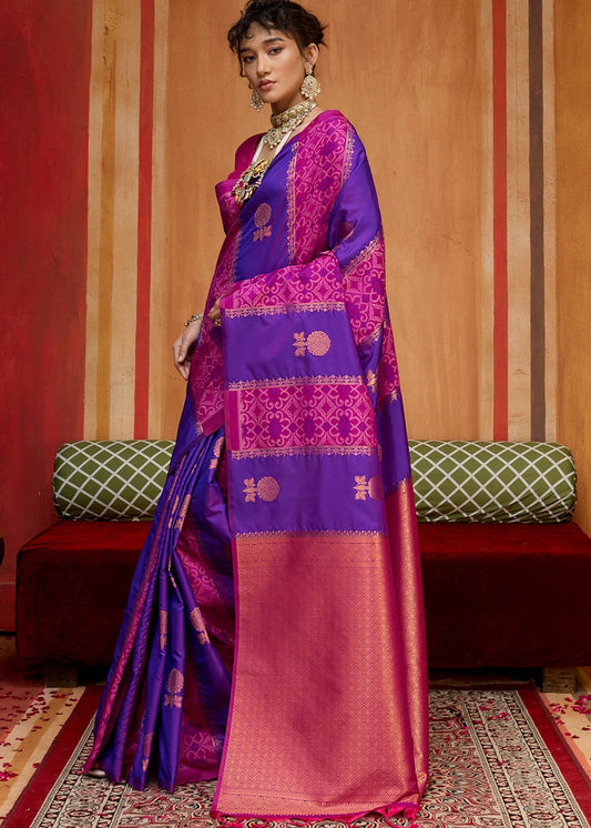 Pink and Purple Banarasi Patola Handloom Silk Saree