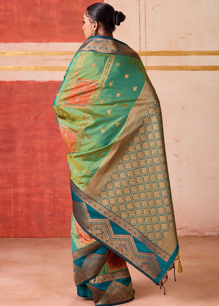 Pochampally Patola Silk Jade Green Ikkat Saree