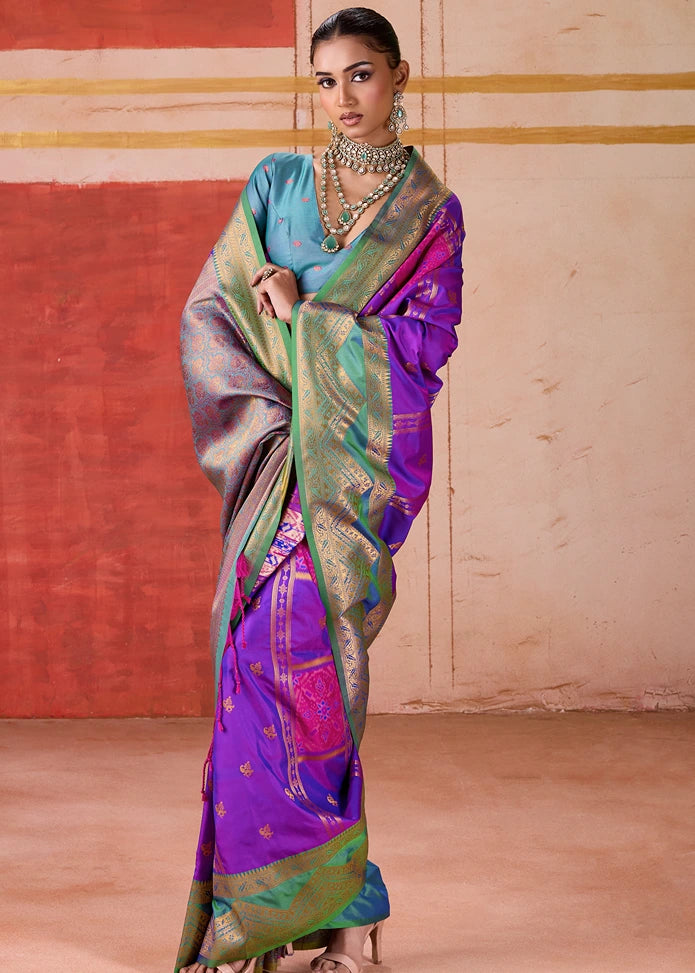Pochampally Patola Silk Violet Purple Ikkat Saree