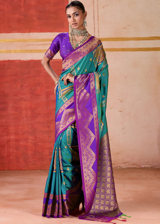 Pochampally Patola Silk Teal Blue Ikkat Saree
