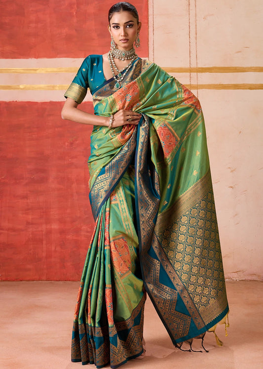 Pochampally Patola Silk Jade Green Ikkat Saree