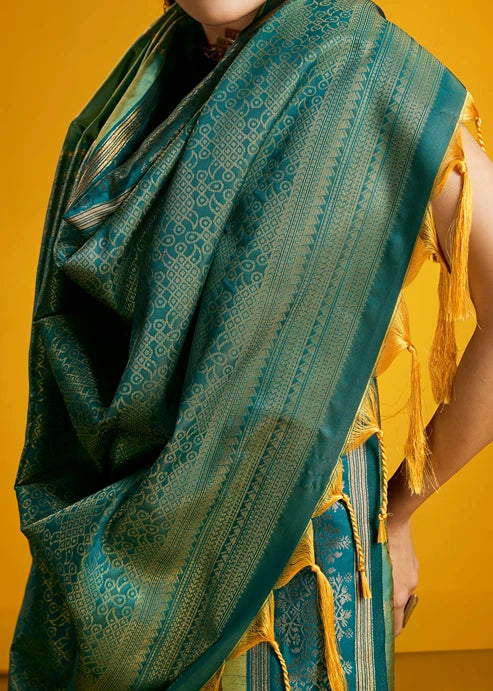 Two Tone Green Kanjivaram Silk Bridal Saree