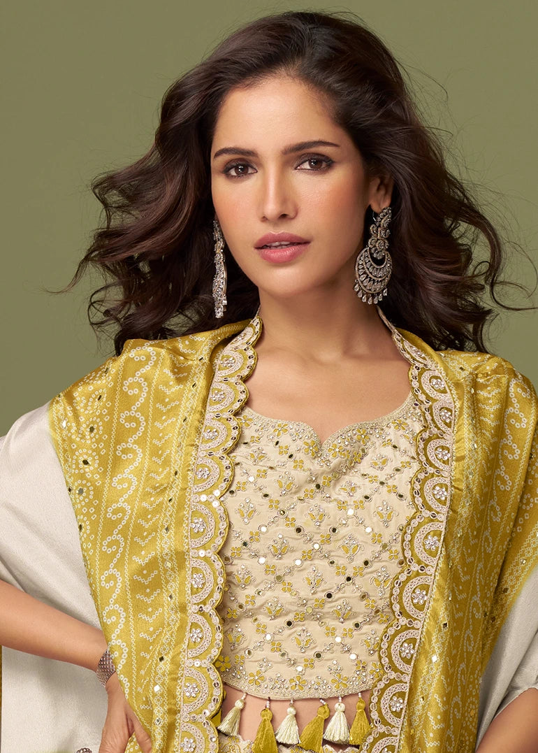 Beige & Yellow Indowestern Co Ord Set