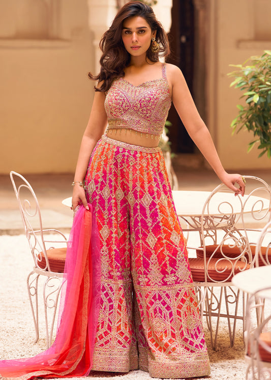 Pink & Orange Indowestern Sharara Set With Dupatta