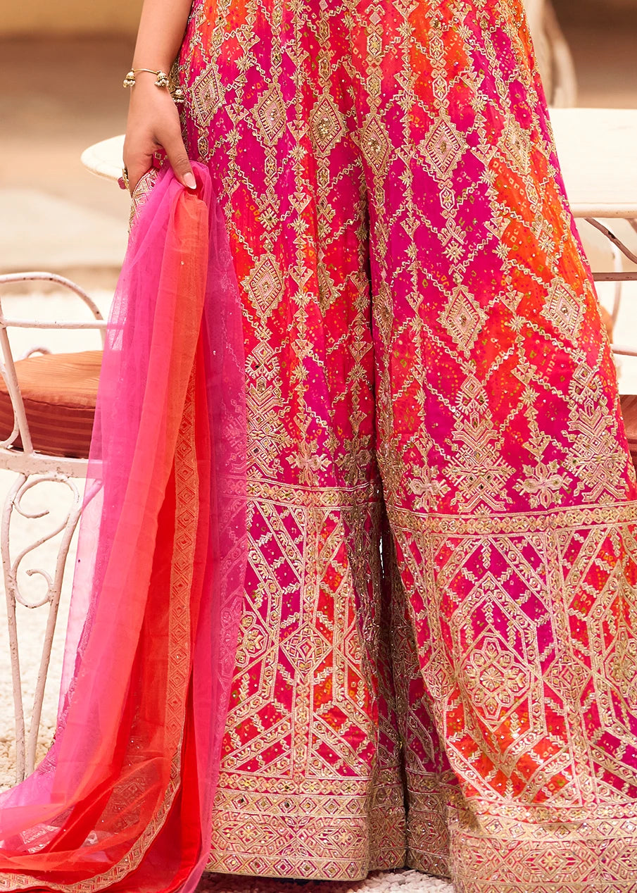 Pink & Orange Indowestern Sharara Set With Dupatta