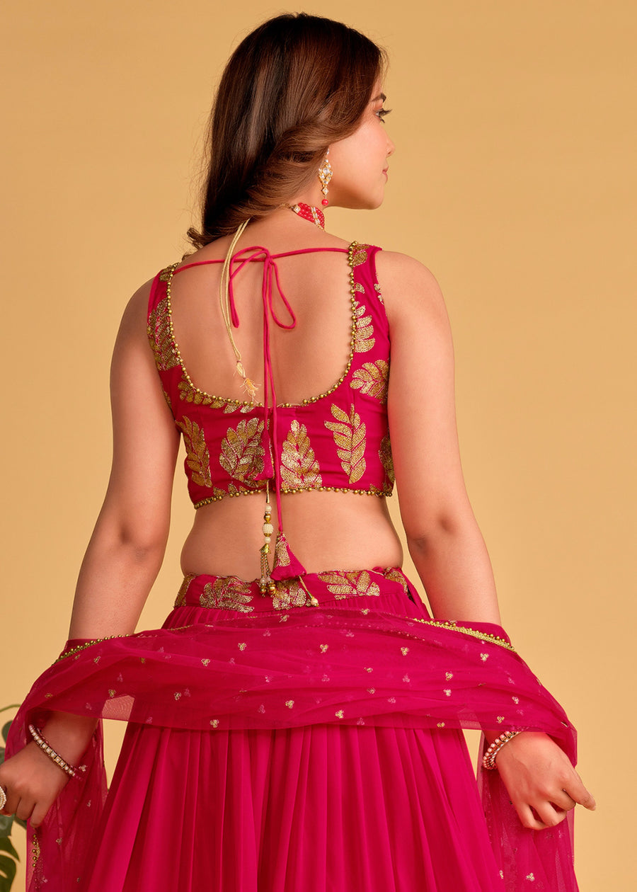 Rani Pink & Golden Sequins Work Georgette Lehenga Choli