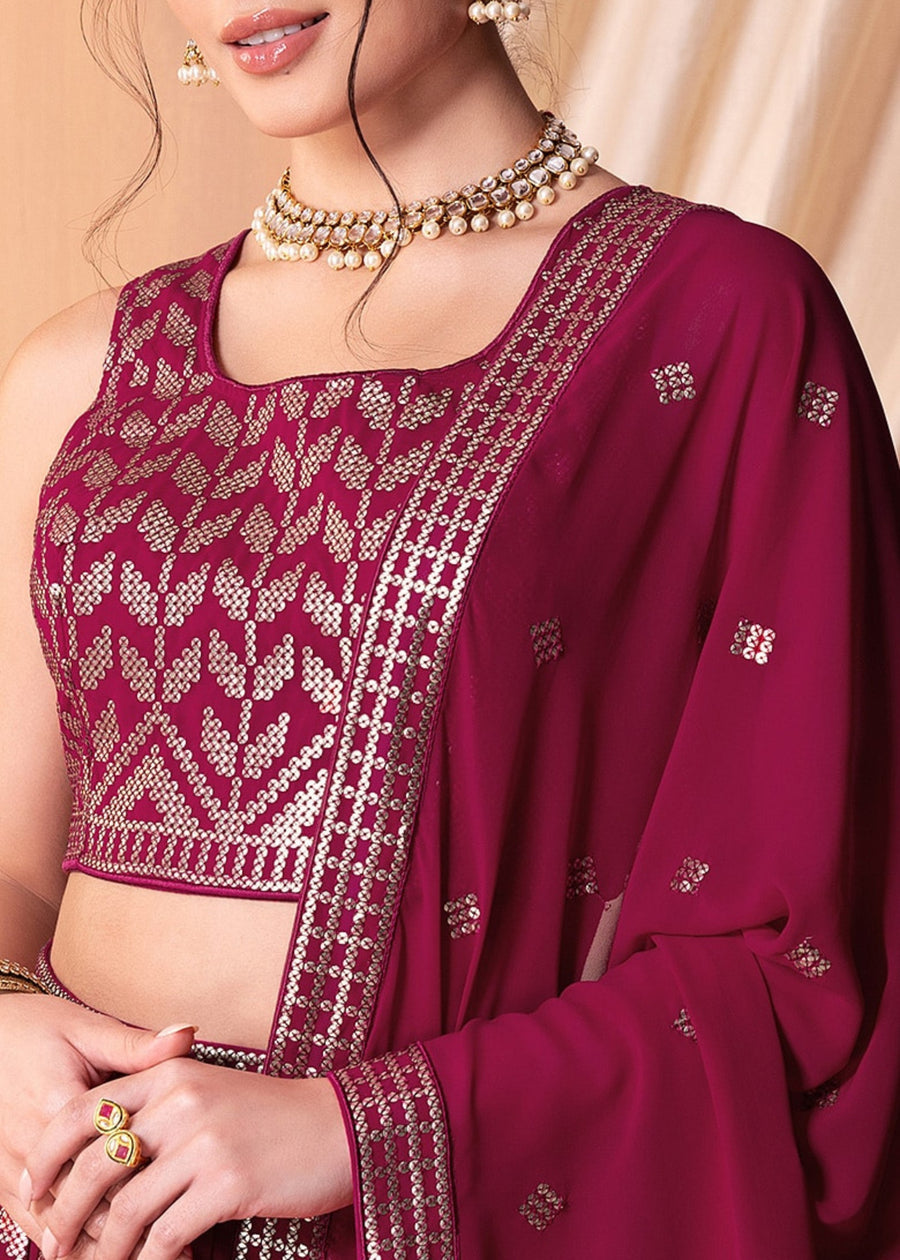 Ruby Red Sequins Work Georgette Bridesmaids Lehenga Choli