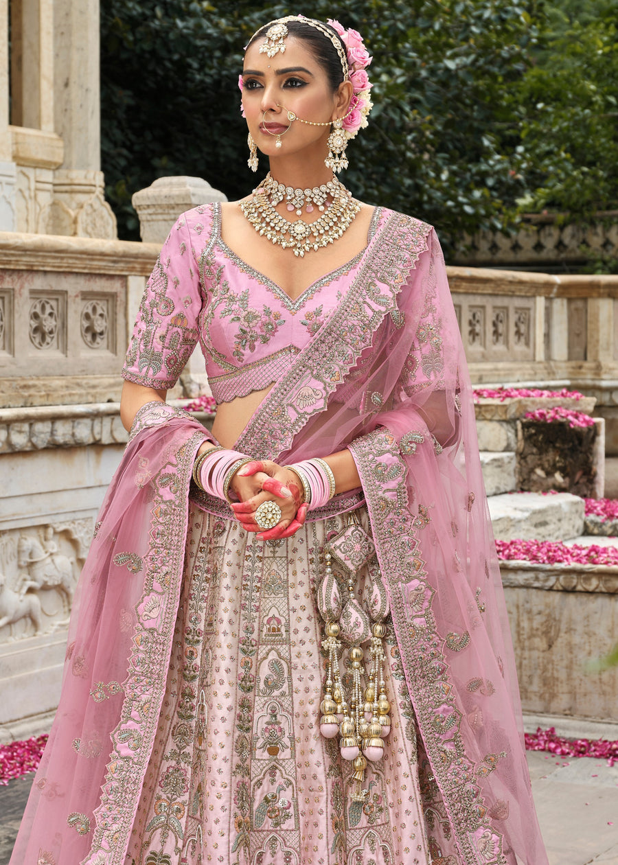 Pastel Pink Silk Bridal Lehenga Choli