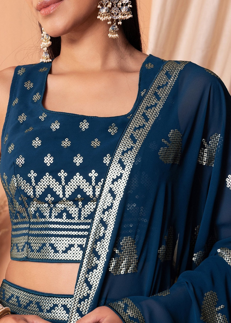 Navy Blue Sequins Work Georgette Bridesmaids Lehenga Choli