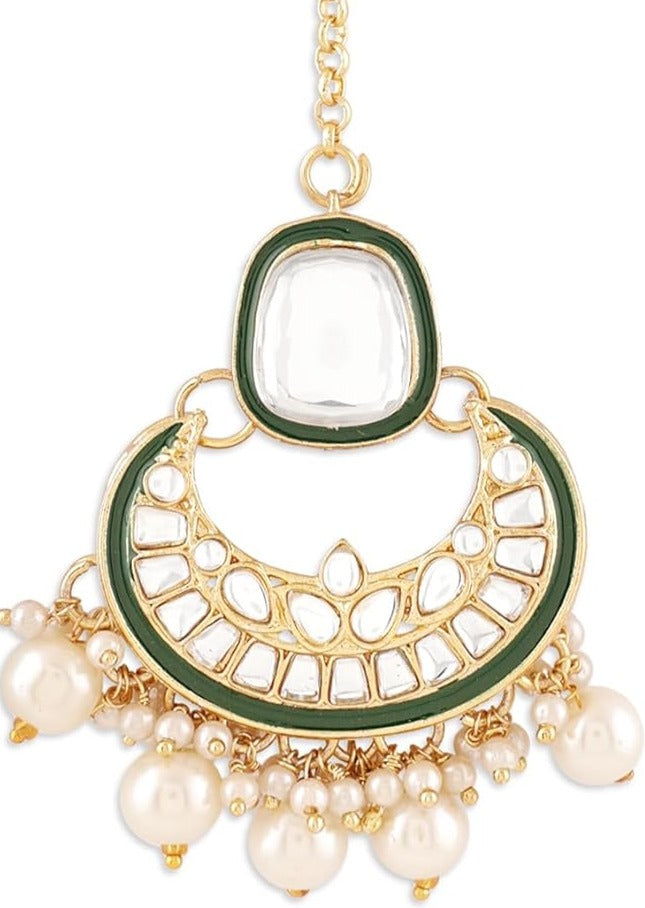 Traditional Polki Necklace Set With Earrings & Maang Tikka