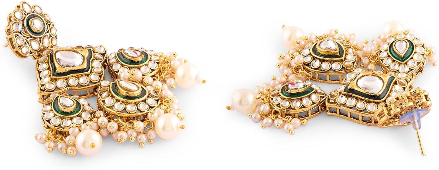 Kundan Polki Necklace Set With Earrings & Maang Tikka