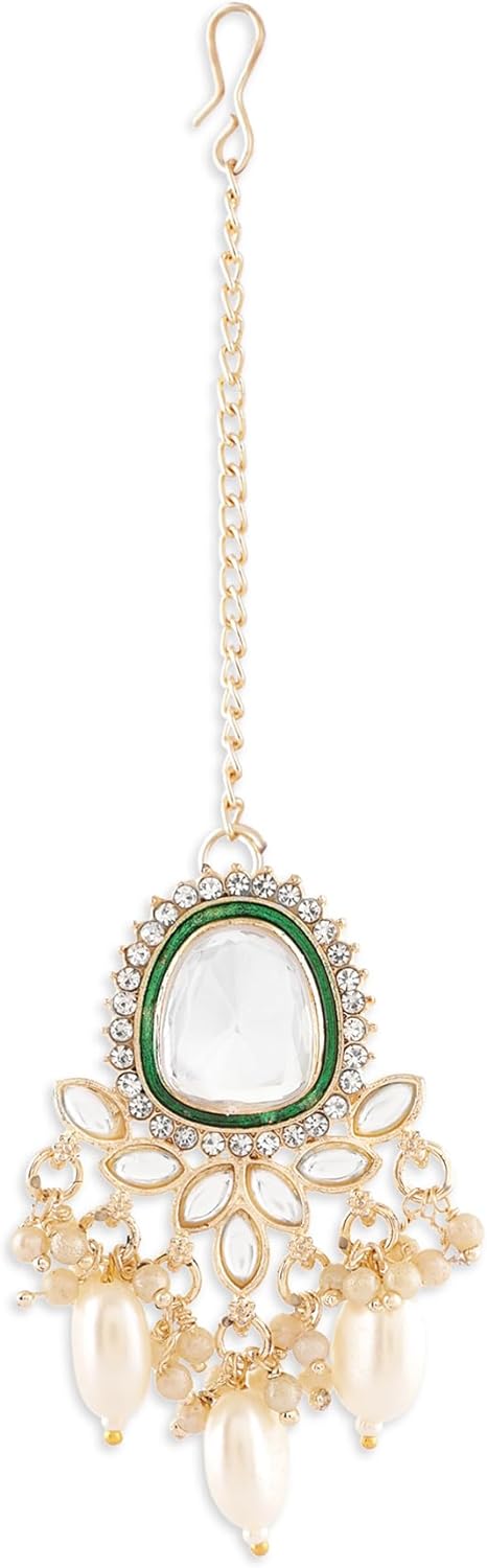 Polki Kundan Choker Necklace Set With Earrings & Maang Tikka