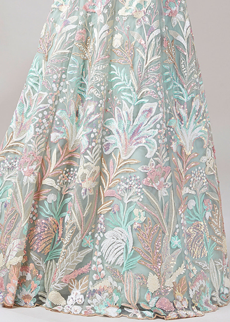 Mint Green Lehenga Choli With Sequins Embroidery