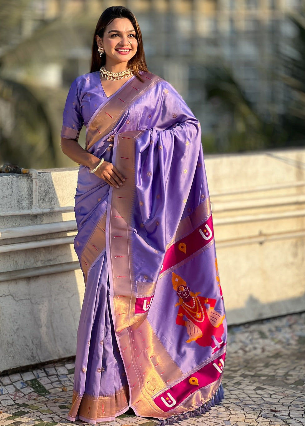 Lavender Purple Handwoven Paithani Silk Saree